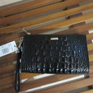 BRAHMIN Daisy Black Melbourne Leather Wristlet Cosmetic Wallet Pouch